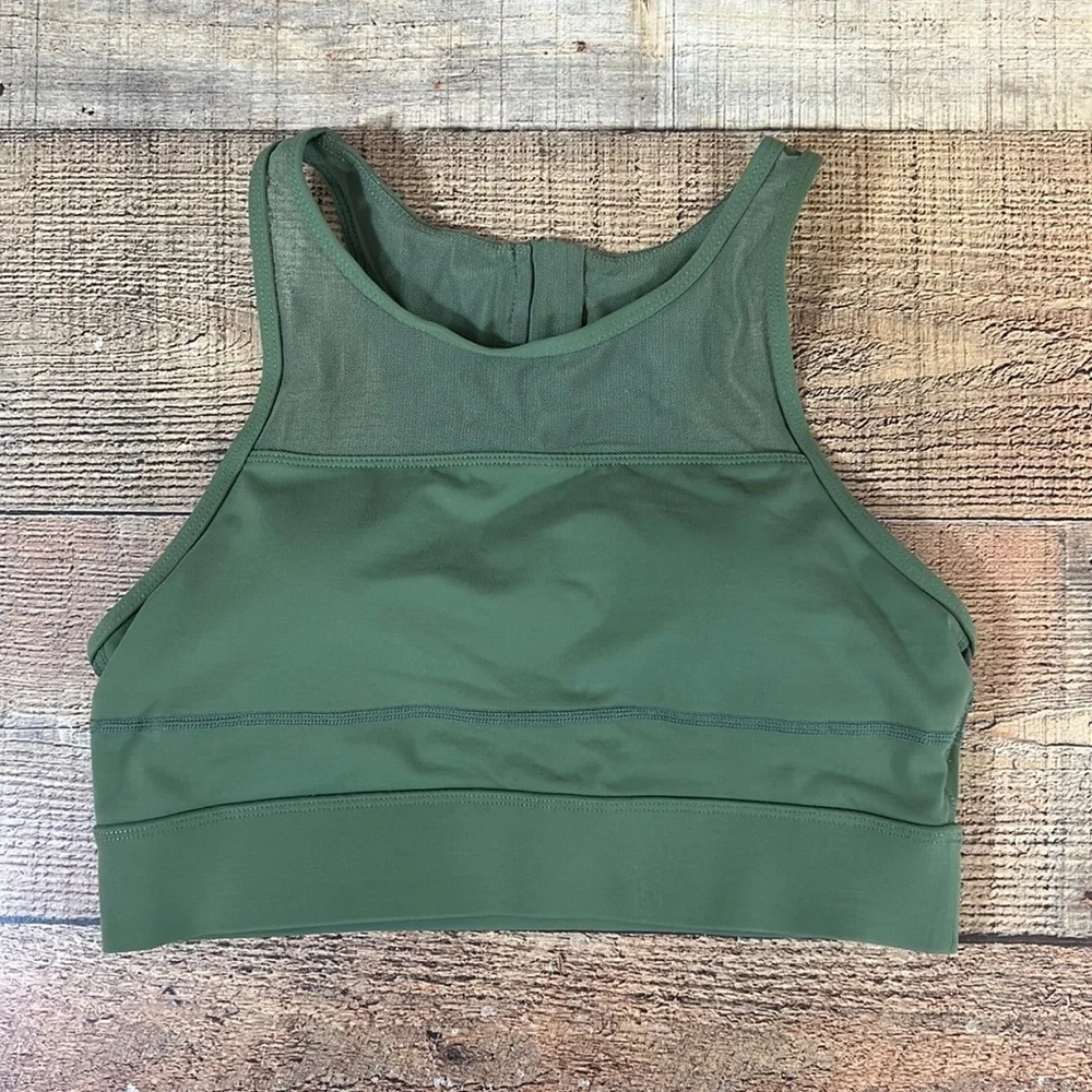 Zyia Active Sports Bra Womens Medium Green‎ Mesh High Neck Athletic